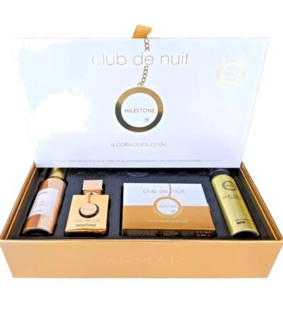 Armaf Club de Nuit Milestone 4 piece gift set with 30ml eau de parfum, hair mist, soap and body spray in open gold box