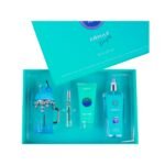 Armaf Island Bliss 4 piece gift set with eau de parfum, travel spray, body lotion and body mist in open turquoise box
