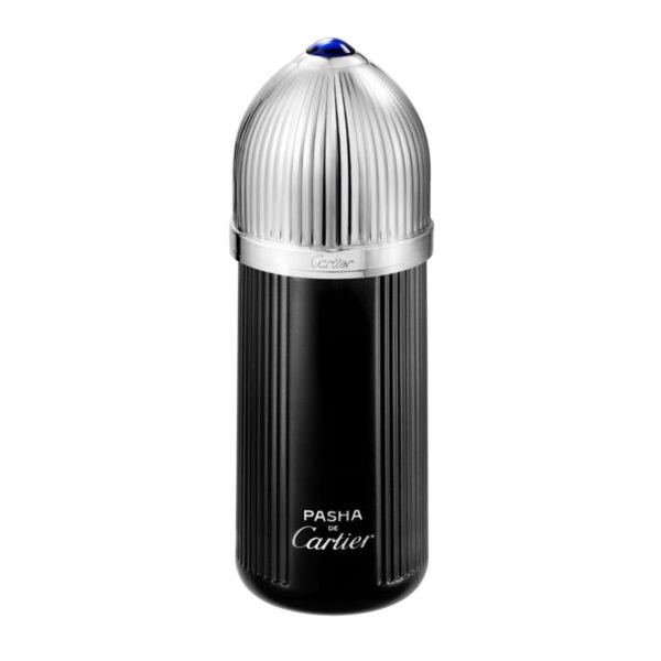 Cartier Pasha de Cartier Edition Noire Eau de Toilette 100ml black bottle with silver cap, front view