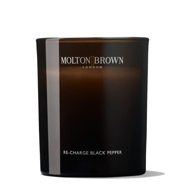 Molton Brown Re-charge Black Pepper single-wick scented candle 190g in dark glass, front view